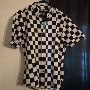Black and White Checkered Casual Button Down Shirt